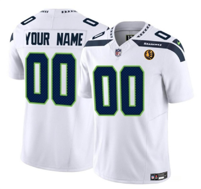 Men's Seattle Seahawks Active Player Custom White 2023 F.U.S.E. With John Madden Patch Vapor Limited Stitched Jersey